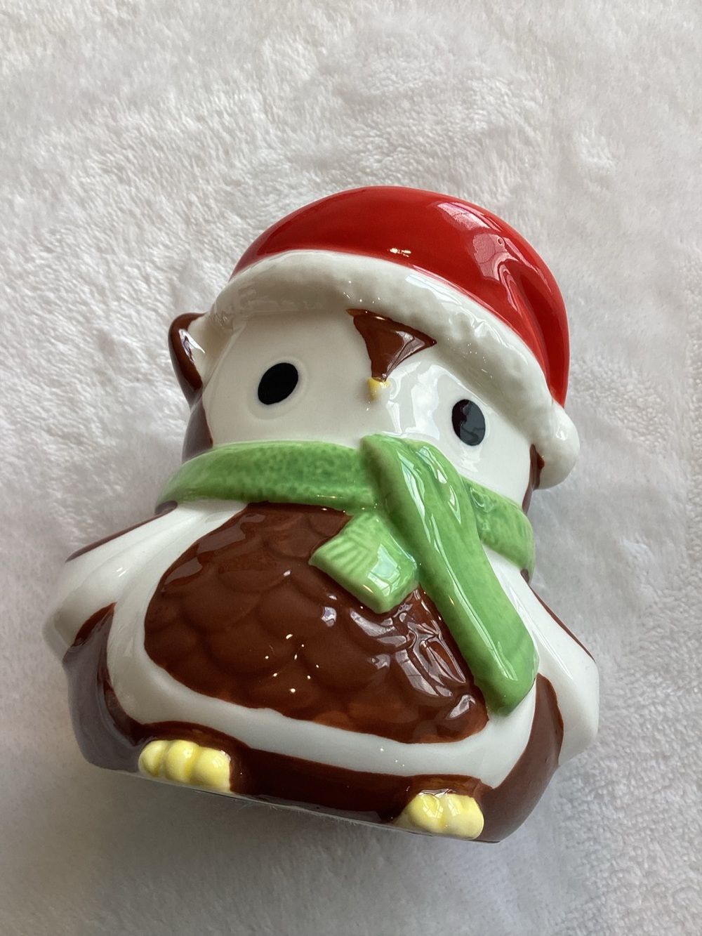 Yankee Candle Votive Candle Holder Woodland Owl Christmas Santa Hat Scarf